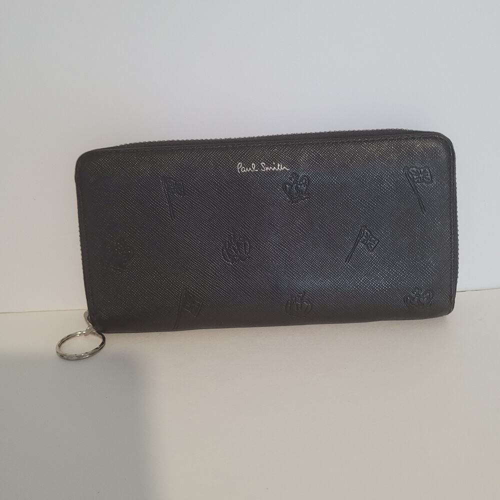 Paul Smith Black Leather Zip Around Card Bill Large Wallet Long Designer